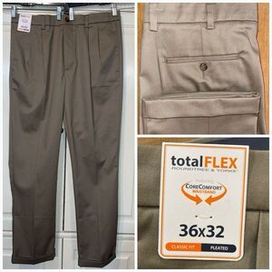 Roundtree & Yorke Pants Men 36x32 Pleated Beige Total Flex Classic